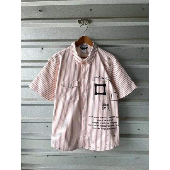 Nike SB Dri-FIT Button‎ Up Shirt Men’s Large White Red Stripe Short Sleeve Art - Picture 1 of 8